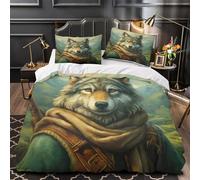 ZZVRMCYLD Wolf warrior 3D Digital Print Duvet Cover 3pc Premium Microfibre Concealed fantasy adventure Duvet Cover 2 Pillowcases Lightweight Stain-Resistant Teens Young Adults Double（200x200cm）