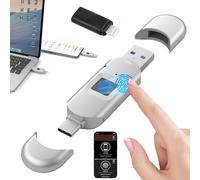 ZZwansuGE Fingerprint Unlock Usb Flash Drive (64GB-512GB), 5gbps High-Speed Data Transmission, Can Add 60 Fingerprints, USB+Type-C Port 256GB