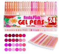 ZZWUAPT Red Pink Gel Pens for Coloring Book,72 Color Gel Pens Set including 24 Color Gel Pen with 48 Refills,40% More Ink Colored Gel Pens for Drawing, Doodling, Scrapbook, Journaling