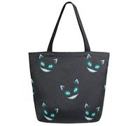 ZzWwR Chic Extra Large Shoulder Grocery Tote Bag, Stylish Funny Cheshire Cat Pattern Canvas Reusable Handle Bags for Men Women Gym Weekender Picnic Beach Travel Home Storage Market Shopping