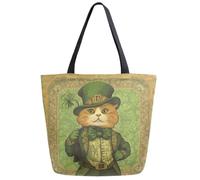 ZzWwR Chic Funny Cute Pattern Big Handle Bag Extra Large Shoulder Tote Bag for Beach Travel Weekender Gym Grocery Shopping, Multi-leprechaun Cat, XL, Leprechaun Cat