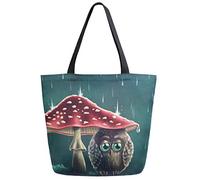 ZzWwR Cute Little Owl Sitting under Mushrooms Print Extra Large Canvas Shoulder Tote Top Storage Handle Bag for Gym Beach Weekender Travel Reusable Grocery Shopping