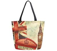 ZzWwR Fashion Beautiful Printed Pattern Extra Large Shoulder Tote Bag for Beach Travel Weekender Gym Grocery Shopping, London, 20x15", Modern/Fitted