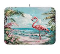 ZzWwR Gorgeous Large 16"" x 18"" Kitchen Dish Drying Mat, Pink Flamingo Tropical Beach Absorbent Slip-Resistant Table Countertop Protector Multipurpose Counter Rack Sink Drainer Pad, Floral