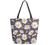 ZzWwR Vintage Daisy Flowers Pattern Extra Large Canvas Shoulder Tote Top Storage Handle Bag for Gym Beach Weekender Travel Reusable Grocery Shopping, Daisy Flower, 20x15", Casual