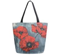 ZzWwR Womens Extra Large Canvas Shoulder Grocery Tote Bag, Three Red Poppy in Dark Durable Daily Handle Bag for Gym Yoga Weekender Picnic Beach Travel Kitchen Reusable Market Shopping