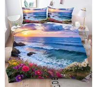 ZZXHG Bedding Set King Size Blue Sea Flower, Microfiber Duvet Cover Sets 3 Pcs with Zipper Closure and 2 Pillowcases 50x75cm, Quilt Covers for Teens Adults - 220x240cm_A17207