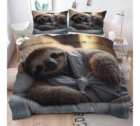 ZZXHG Bedding Set King Size Brown Sloth, Microfiber Duvet Cover Sets 3 Pcs with Zipper Closure and 2 Pillowcases 50x75cm, Soft Reversible Quilt Covers for Teens Adults - 220x240cm