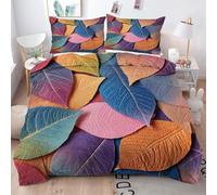 ZZXHG Bedding Set King Size Coloured Leaves, Microfiber Duvet Cover Sets 3 Pcs with Zipper Closure and 2 Pillowcases 50x75cm, Soft Reversible Quilt Covers for Teens Adults - 220x240cm_j89