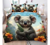 ZZXHG Bedding Set King Size Grey Koala, Microfiber Duvet Cover Sets 3 Pcs with Zipper Closure and 2 Pillowcases 50x75cm, Soft Reversible Quilt Covers for Teens Adults - 220x240cm