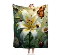 ZZXHG Blanket King Size White Lily, Weighted Blankets Thick for Adults Teens, Fluffy Fleece Throw Blankets Large, Reversible Microfiber Sofa Blanket for Bed Chairs Office