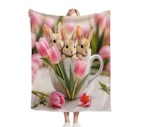 ZZXHG Blanket Throw for Adults Pink Tulips, Plush Flannel Blanket for Bed King Size, Soft Reversible Microfiber Fluffy Fleece Throws Large for Couch Car Sofa, 220x240 cm_j227