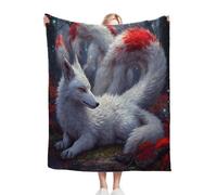 ZZXHG Blankets 100 x 130 White Nine-Tailed Fox, Warm Fluffy Flannel Blanket Single Bed for Bedroom/Living/Couch/Sofa, Soft Fleece Thick Blanket for Boys Girls, Fit All Season