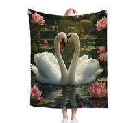 ZZXHG Blankets 100 x 130 White Swan, Warm Fluffy Flannel Blanket Single Bed for Bedroom/Living/Couch/Sofa, Soft Fleece Thick Blanket for Boys Girls, Fit All Season