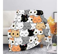 ZZXHG Cartoon Animal Cat Flannel Blanket King Size 230 x 270 cm, Microfiber Fleece Throw Sofa Blanket for Adults Kids, Soft Lightweight Bed Blanket for All Season, Fluffy Thick Blanket
