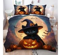 ZZXHG Double Bedding Duvet Set Black Magic Cat, Microfiber Double Bed Duvet Cover Set with Zipper Closure + 2 Pillowcases, Soft Reversible Quilt Covers for Teens Adults - 200x200 cm