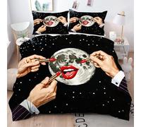 ZZXHG Double Bedding Duvet Set Black Planet Lips, Microfiber Double Bed Duvet Cover Set with Zipper Closure + 2 Pillowcases, Quilt Covers for Teens Adults - 200x200 cm_A3633
