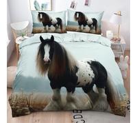 ZZXHG Double Bedding Duvet Set Black Pony, Microfiber Double Bed Duvet Cover Set with Zipper Closure + 2 Pillowcases, Soft Reversible Quilt Covers for Teens Adults - 200x200 cm