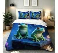 ZZXHG Double Bedding Duvet Set Blue Frog, Microfiber Double Bed Duvet Cover Set with Zipper Closure + 2 Pillowcases, Quilt Covers for Teens Adults - 200x200 cm_A22149