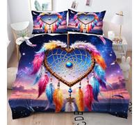 ZZXHG Double Bedding Duvet Set Coloured Dream Catcher, Microfiber Double Bed Duvet Cover Set with Zipper Closure + 2 Pillowcases, Soft Reversible Quilt Covers for Teens Adults - 200x200 cm