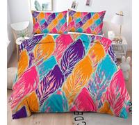 ZZXHG Double Bedding Duvet Set Coloured Feather, Microfiber Double Bed Duvet Cover Set with Zipper Closure + 2 Pillowcases, Soft Reversible Quilt Covers for Teens Adults - 200x200 cm_j141