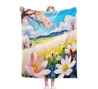 ZZXHG Double Flannel Blanket Thick 150 x 200 cm Coloured Flowers, Throws for Adults Kids Pets, Soft Fluffy Throw Blanket for Sofa Bed, Warm Settees Couch Fleece Blankets_J1788