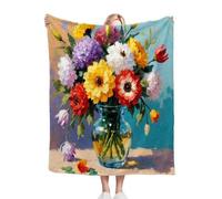 ZZXHG Double Flannel Blanket Thick 150 x 200 cm Coloured Flowers, Throws for Adults Kids Pets, Soft Fluffy Throw Blanket for Sofa Bed, Warm Settees Couch Fleece Blankets_J1803