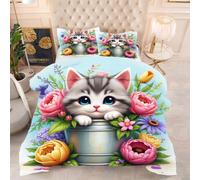 ZZXHG Duvet Double Grey Cartoon Cat, Lightweight Skin Friendly Quilt 200x200 cm, Soft Breathable Microfiber with Box Stitching - Ideal for Summer and All Seasons
