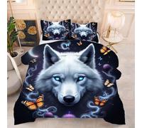 ZZXHG Duvet Single Size All Season Reversible | Grey Animal Wolf, Breathable Machine Washable Lightweight Comforter with 2 Pillowcases (50x75cm), Microfiber Polycotton Quilt for Bedroom, Home, Hotel