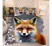 ZZXHG Duvet Single Size All Season Reversible | Red Fox, Breathable Machine Washable Lightweight Comforter with 2 Pillowcases (50x75cm), Microfiber Polycotton Quilt for Bedroom, Home, Hotel