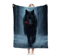 ZZXHG Flannel Blanket King Size 230 x 270 cm, Black Animal Wolf, Microfiber Fleece Throw Sofa Blanket for Adults Kids, Soft Lightweight Bed Blanket for All Season, Fluffy Thick Blanket