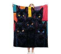 ZZXHG Flannel Blanket King Size 230 x 270 cm, Black Cat Children, Microfiber Fleece Throw Sofa Blanket for Adults Kids, Soft Lightweight Bed Blanket for All Season, Fluffy Thick Blanket