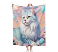 ZZXHG Flannel Blanket King Size 230 x 270 cm, Blue Cat, Microfiber Fleece Throw Sofa Blanket for Adults Kids, Soft Lightweight Bed Blanket for All Season, Fluffy Thick Throw