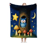 ZZXHG Flannel Blanket King Size 230 x 270 cm, Blue Owl, Microfiber Fleece Throw Sofa Blanket for Adults Kids, Soft Lightweight Bed Blanket for All Season, Fluffy Thick Throw