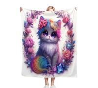 ZZXHG Flannel Blanket King Size 230 x 270 cm, Colourful Cat Adult, Microfiber Fleece Throw Sofa Blanket for Adults Kids, Soft Lightweight Bed Blanket for All Season, Fluffy Thick Blanket