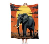 ZZXHG Flannel Blanket King Size 230 x 270 cm, Grey Elephant, Microfiber Fleece Throw Sofa Blanket for Adults Kids, Soft Lightweight Bed Blanket for All Season, Fluffy Thick Throw