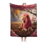 ZZXHG Flannel Blanket King Size 230 x 270 cm, Pink Lion Child, Microfiber Fleece Throw Sofa Blanket for Adults Kids, Soft Lightweight Bed Blanket for All Season, Fluffy Thick Blanket