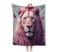 ZZXHG Flannel Blanket King Size 230 x 270 cm, Pink Lion, Microfiber Fleece Throw Sofa Blanket for Adults Kids, Soft Lightweight Bed Blanket for All Season, Fluffy Thick Blanket