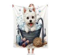 ZZXHG Flannel Blanket King Size 230 x 270 cm, White Animal Dog, Microfiber Fleece Throw Sofa Blanket for Adults Kids, Soft Lightweight Bed Blanket for All Season, Fluffy Thick Blanket