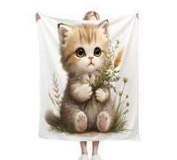 ZZXHG Flannel Blanket King Size 230 x 270 cm, Yellow Cartoon Cat Child, Microfiber Fleece Throw Sofa Blanket for Adults Kids, Soft Lightweight Bed Blanket for All Season, Fluffy Thick Blanket