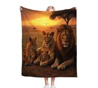 ZZXHG Flannel Blanket King Size 230 x 270 cm, Yellow Lion, Microfiber Fleece Throw Sofa Blanket for Adults Kids, Soft Lightweight Bed Blanket for All Season, Fluffy Thick Blanket