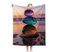 ZZXHG Kids Fleece Throw Blankets 3D Beach Stones, Warm Flannel Blanket for Single Bed, Soft Microfiber Thick Throw for Boys Girls, Fluffy Blanket for Sofa Couch Bedspread_A12261