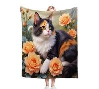 ZZXHG Kids Fleece Throw Blankets Cat In Flowerbed, Warm Flannel Blanket for Single Bed, Soft Microfiber Thick Throw for Boys Girls, Fluffy Blanket for Sofa Couch Bedspread