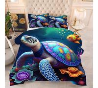 ZZXHG King Duvet Colourful Turtle, Feels Like Down, Luxurious Quilt, Soft and Comfy, Down Alternative Ultra-Soft Plush Breathable Duvet with 2 Pillowcases