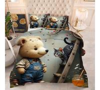 ZZXHG King Duvet Grey Cat & Toy, Feels Like Down, Luxurious Quilt, Soft and Comfy, Down Alternative Ultra-Soft Plush Breathable Duvet with 2 Pillowcases