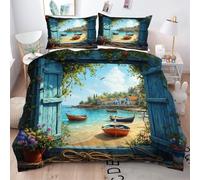 ZZXHG King Size Bedding Sets Blue Seascape, Soft Microfiber Kingsize Duvet Cover Sets Adults with Zipper Closure, Reversible Quilt Covers with 2 Pillowcases 50x75cm - 220x230 cm