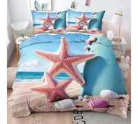 ZZXHG King Size Bedding Sets Blue Starfish Shell, Microfiber Kingsize Duvet Cover Sets Adults with Zipper Closure, Quilt Covers with 2 Pillowcases 50x75cm - 220x230 cm_A17272