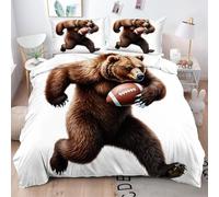 ZZXHG King Size Bedding Sets Brown Bear Rugby Ball, Microfiber Kingsize Duvet Cover Sets Adults with Zipper Closure, Quilt Covers with 2 Pillowcases 50x75cm - 220x230 cm_A4438