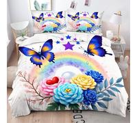 ZZXHG King Size Bedding Sets Floral Butterfly Rainbow, Microfiber Kingsize Duvet Cover Sets Adults with Zipper Closure, Quilt Covers with 2 Pillowcases 50x75cm - 220x230 cm_A3808