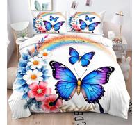 ZZXHG King Size Bedding Sets Rainbow Floral Butterfly, Microfiber Kingsize Duvet Cover Sets Adults with Zipper Closure, Quilt Covers with 2 Pillowcases 50x75cm - 220x230 cm_A2872
